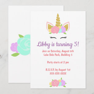 Unicorn Floral Birthday Party Invitation