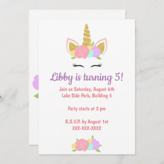 Unicorn Floral Birthday Party Invitation 