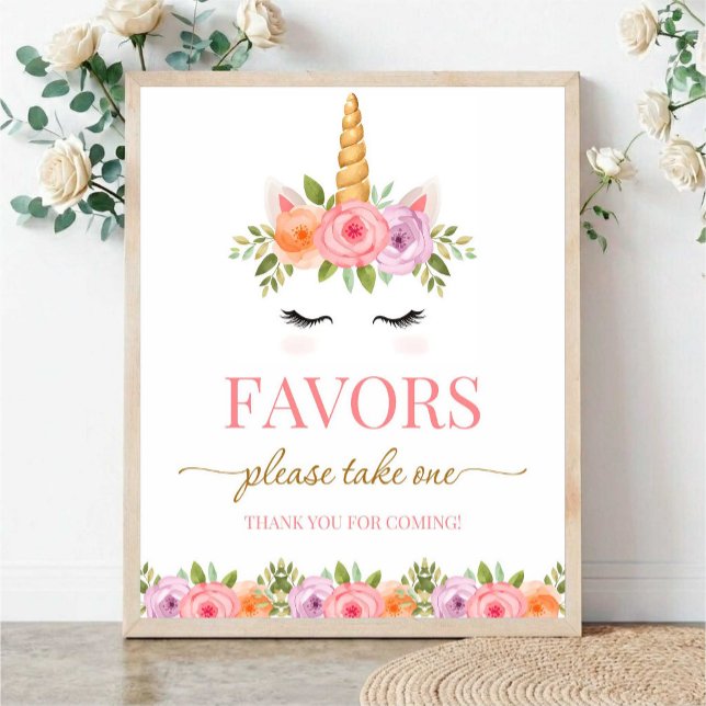 Unicorn Floral Favors Please Take One Poster (Creator Uploaded)