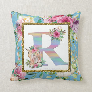 Unicorn Floral Monogram Pillow