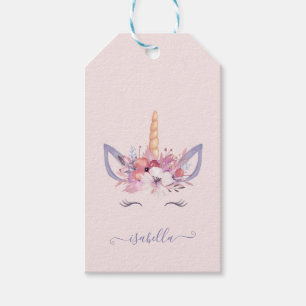 Unicorn floral watercolor birthday gift tags