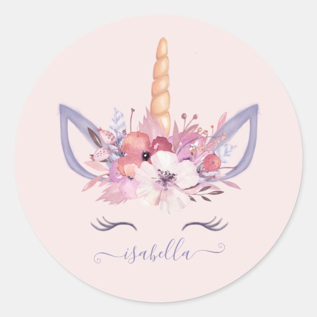 Unicorn floral watercolor birthday sticker (Front)