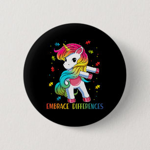 Unicorn Flossing Puzzle Piece Autism Awareness Gir 2 Inch Round Button