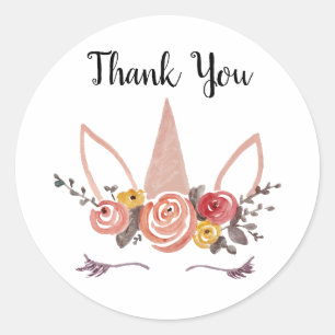 Unicorn Flower Crown Thank You Party Stickers