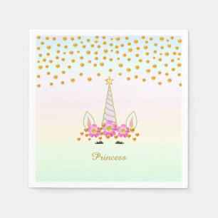 Unicorn, Flowers & Gold Confetti Napkin