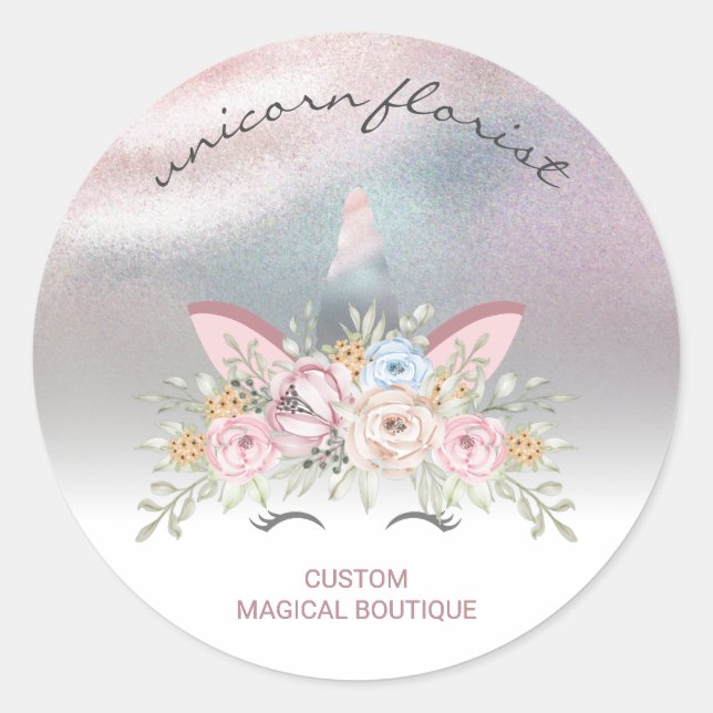 Unicorn Flowers Magic rainbow Classic Round Sticker (Front)