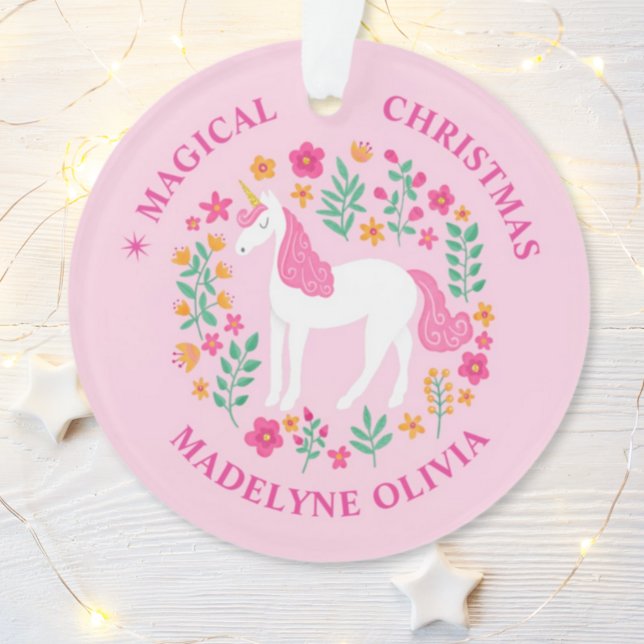 Unicorn Flowers Magical Christmas Pink Girly Ornament (Creator Uploaded)