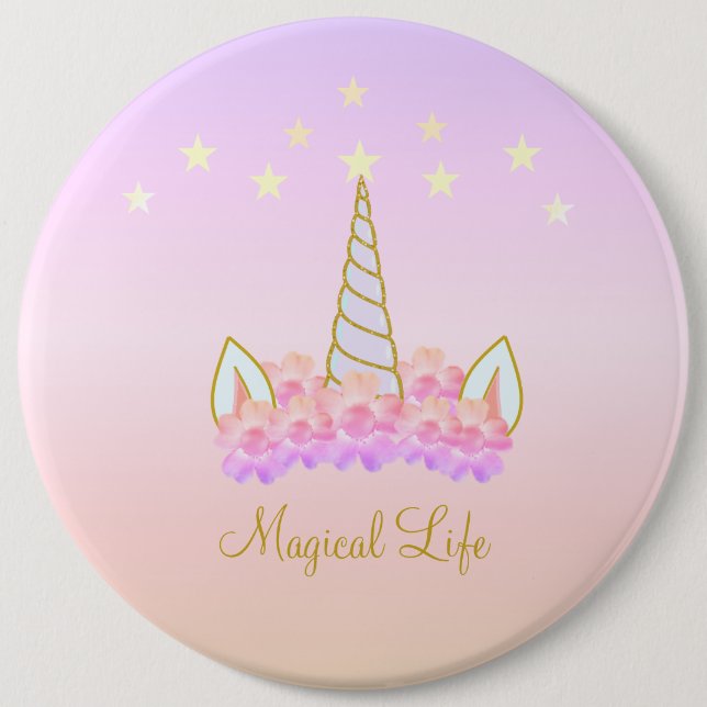 Unicorn Flowers & Stars 6 Inch Round Button (Front)