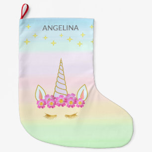 Unicorn Flowers & Stars Large Christmas Stocking