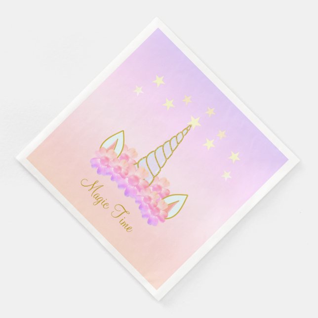 Unicorn Flowers & Stars Napkin (Corner)