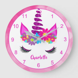 Unicorn Flowery Super Cute Girly Personalized Larg Large Clock