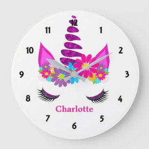 Unicorn Flowery Super Cute Girly Personalized Large Clock