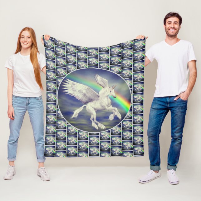 Unicorn Flying Over Rainbow Animal Art    Fleece Blanket (In Situ)