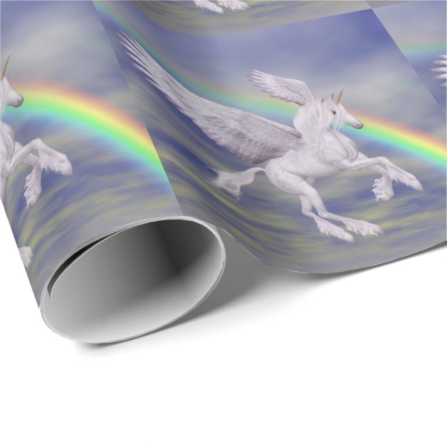 Unicorn Flying Over Rainbow Animal Art  Wrapping Paper (Roll Corner)