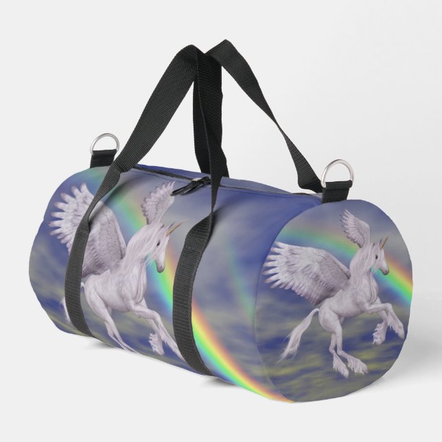 Unicorn Flying Over Rainbow  Duffle Bag (Left Corner)