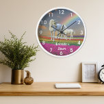 Unicorn Foal and Mother Rainbow Personalized Clock<br><div class="desc">This design was created though digital art. It may be personalized in the area provide or customizing by choosing the click to customize further option and changing the name, initials or words. You may also change the text colour and style or delete the text for an image only design. Contact...</div>