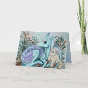 Unicorn Foal Cozy Cuddles Folded Holiday Card