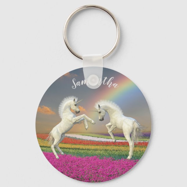 Unicorn Foals Personalized Rainbow Keychain (Front)