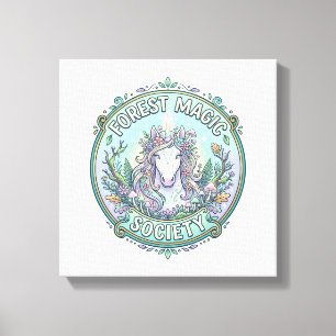 Unicorn Forest Magic Society Graphic Design White Canvas Print