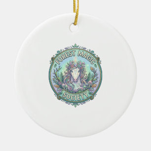 Unicorn Forest Magic Society Graphic Design White  Ceramic Ornament