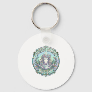 Unicorn Forest Magic Society Graphic Design White Keychain