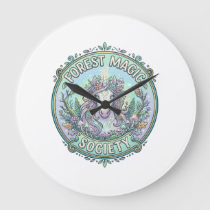 Unicorn Forest Magic Society Graphic Design White Large Clock