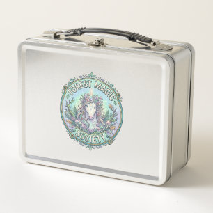 Unicorn Forest Magic Society Graphic Design White Metal Lunch Box