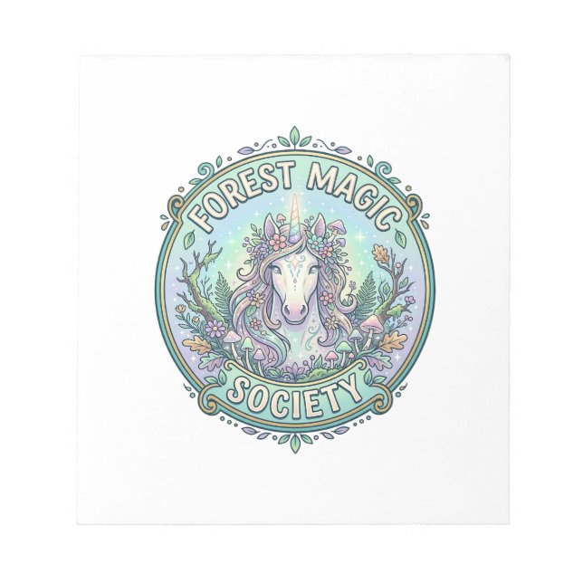 Unicorn Forest Magic Society Graphic Design White  Notepad (Front)