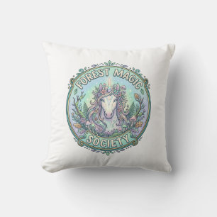 Unicorn Forest Magic Society Graphic Design White  Throw Pillow