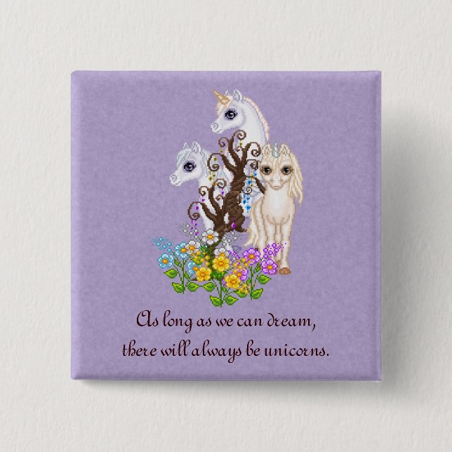 Unicorn Friends Pixel Art 2 Inch Square Button (Front)