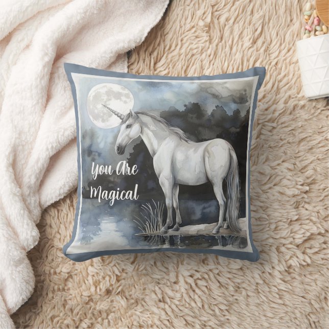 Unicorn Full Moon   Throw Pillow (Blanket)