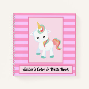 Unicorn Fun Kids Colour & Write Book Pink Stripes