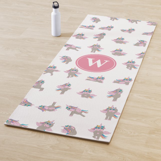 Unicorn Fun Yoga Poses Pink Monogram Yoga Mat (In Situ)
