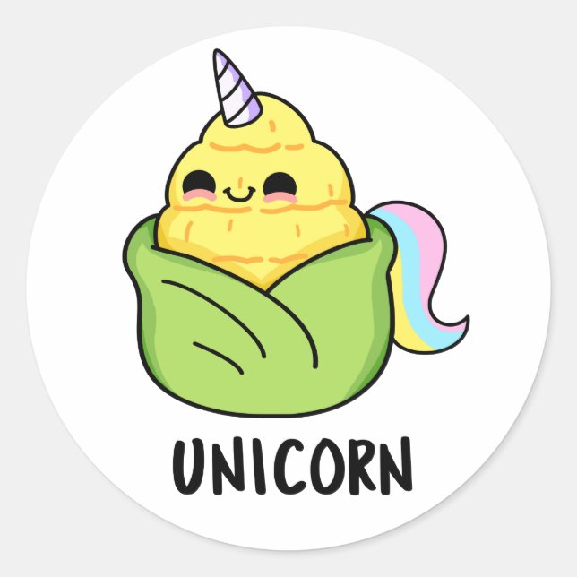 Unicorn Funny Baby Corn Pun  Classic Round Sticker (Front)