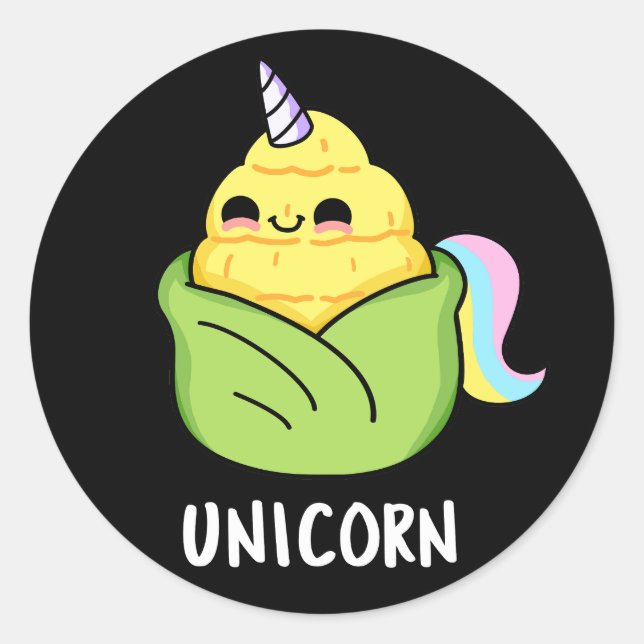 Unicorn Funny Baby Corn Pun Dark BG Classic Round Sticker (Front)