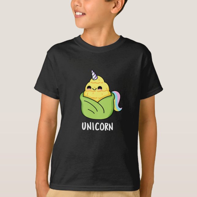 Unicorn Funny Baby Corn Pun Dark BG T-Shirt (Front)
