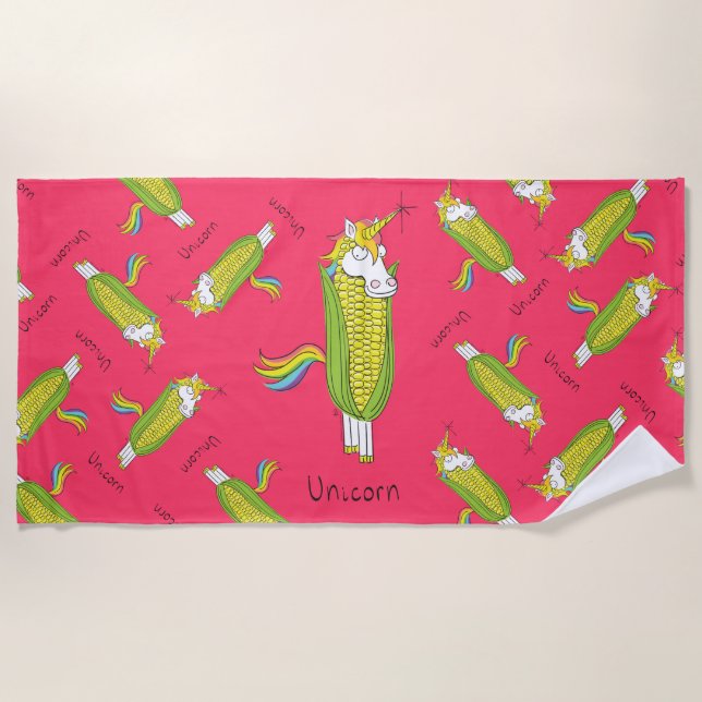 Unicorn Funny Corn Beach Serviette (Devant)