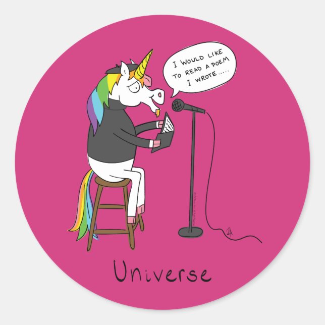 Unicorn Funny Poetry Classic Round Sticker (Front)