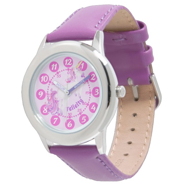 Unicorn gallop purple pink art easy read watch (Angled)