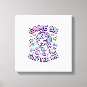Unicorn Game On Glitter On Graphic Design Merch De Canvas Print