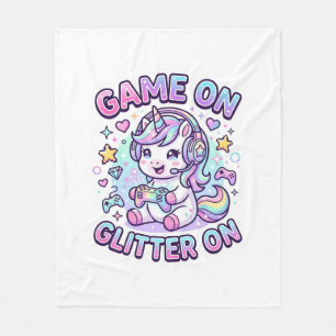 Unicorn Game On Glitter On Graphic Design Merch De Fleece Blanket