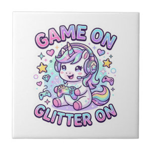 Unicorn Game On Glitter On Graphic Design Merch De Tile