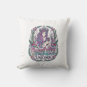 Unicorn Garden Witch Unicorn Colourful Apparel Gra Throw Pillow