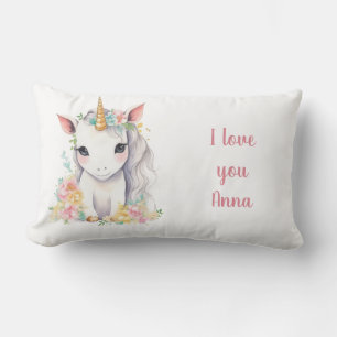 Unicorn Gift for Girls watercolor  Lumbar Pillow