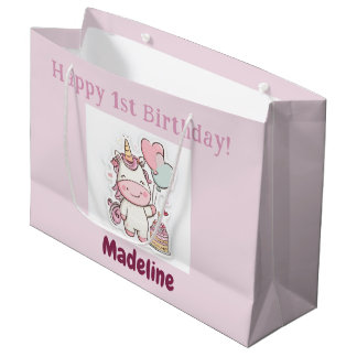Unicorn Gift Wrap, 1st Birthday Girl, Personalized Large Gift Bag