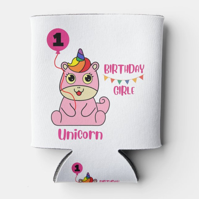 unicorn girl birthday can cooler (Front)