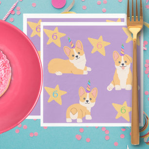 Unicorn Girl Birthday, Corgi Custom Age Napkin