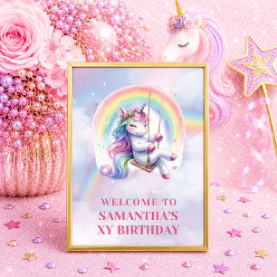 Unicorn Girl Birthday Sign Purple Welcome Poster