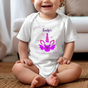 Unicorn Girl First Halloween Personalized Name Baby Bodysuit