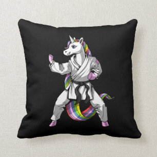 Unicorn Girl Karate Ninja Throw Pillow